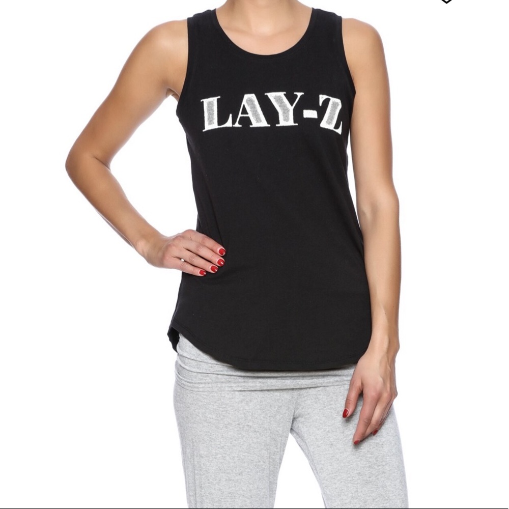 Recycled Karma LAY-Z Sleeveless Black Graphic Tank